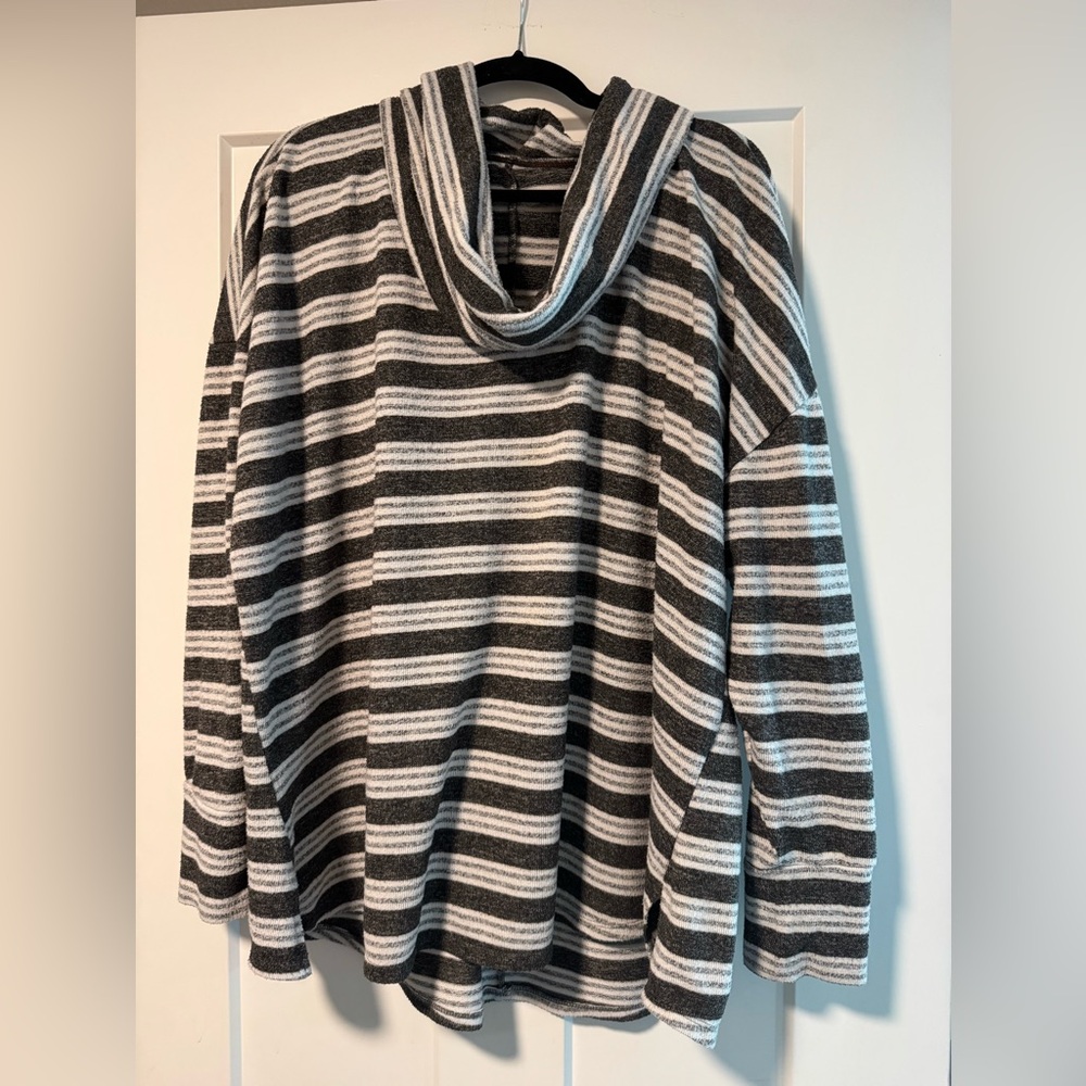 Striped Black and White Cowl Neck Sweater